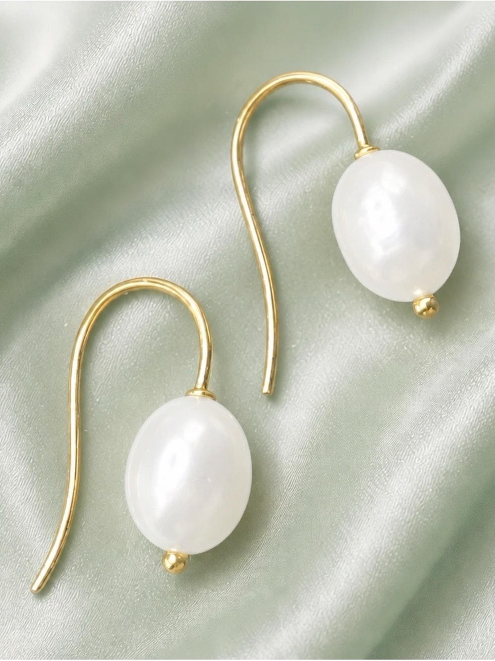 Designer Poppy Finch Freshwater Pearl Drop Earrings set in 14k Yellow Gold.